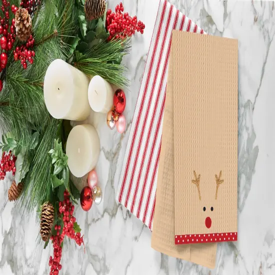 Christmas Holiday Reindeer Face 100% Cotton Waffle Weave Dishtowel {3}