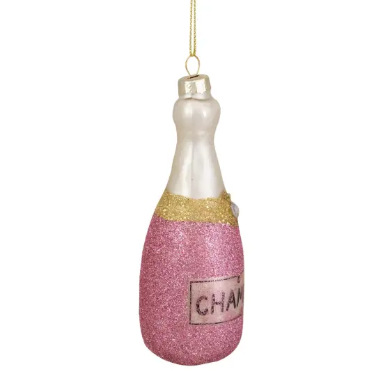 Northlight 5.25" Pink Glittered "CHEERS" Champagne Bottle Glass Christmas Ornament {4}