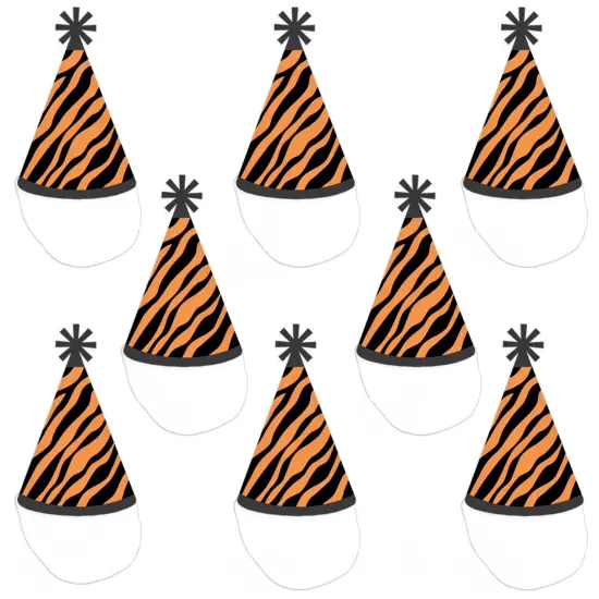 Big Dot of Happiness Tiger Print - Cone Happy Birthday Party Hats for Kids and Adults - Set of 8 (Standard Size) {7}