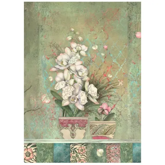 Stamperia Assorted Rice Paper Backgrounds A6 8/Pkg-Orchids And Cats {3}