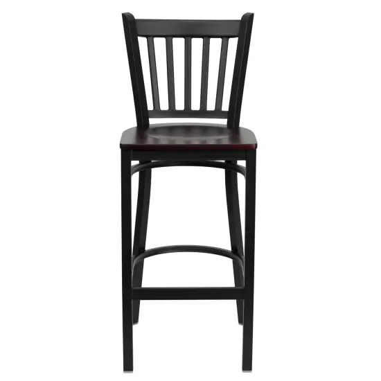 Emma and Oliver 2 Pack Vertical Back Metal Restaurant Barstool Cherry/BlackMetal {7}
