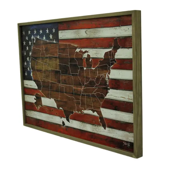 American Blend Superimposed US Map and Flag Wooden Wall Hanging {3}