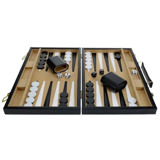 WE Games Black Leatherette Backgammon Set, 14.75 x 9.75 in. closed {5}