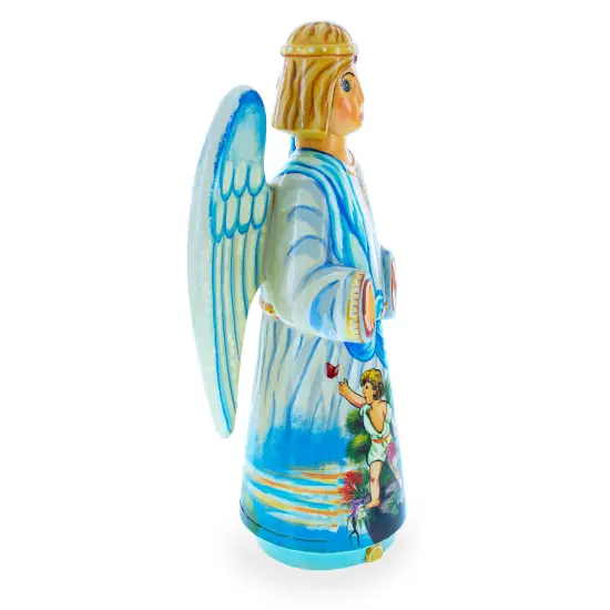 Guardian Angel over Children Ukrainian Hand Carved Solid Wood Figurine 10 Inches {5}