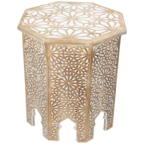 Northlight 24" Antique Brushed White Carved Octagonal Side Table {1}