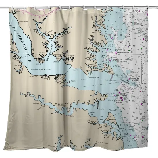 Betsy Drake Chesapeake Bay, VA Nautical Map Shower Curtain {1}