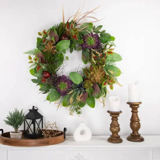Northlight Mixed Succulent and Pomegranate Artificial Wreath, 24-Inch Green {4}
