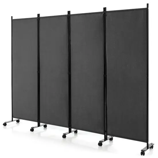 Costway 4-Panel Folding Room Divider 6FT Rolling Privacy Screen with Lockable Wheels Black/Brown/Grey/White {9}