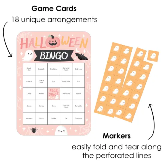 Big Dot of Happiness Pastel Halloween - Bingo Cards and Markers - Pink Pumpkin Party Bingo Game - Set of 18 {3}