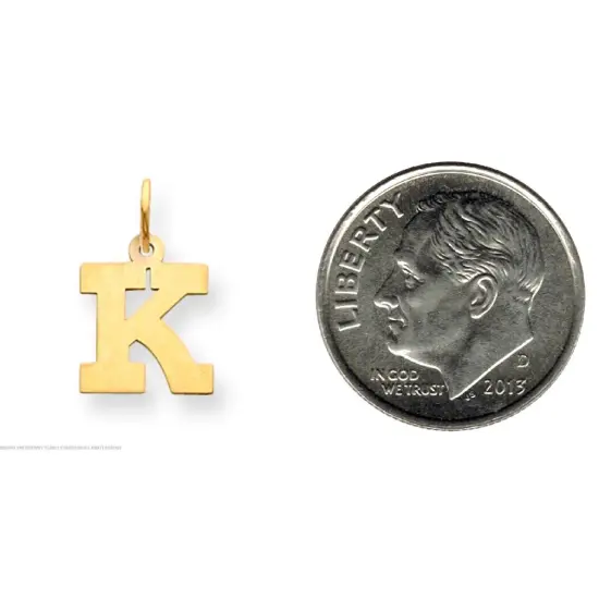 14K Yellow Gold Small Block Intial Letter K Charm Jewerly 18mm x 10mm {2}