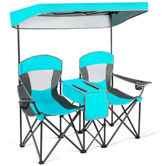Goplus Portable Folding Camping Canopy Chairs w/ Cup Holder Cooler Outdoor Red\Blue\Turquoise {2}