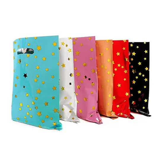 48 pieces of thicker gift bags with handles, plastic party candy bags with sparkling stars, suitable for all kinds of holiday parties {3}