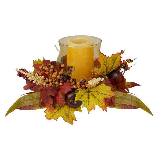 Northlight Autumn Apples and Foliage Fall Harvest Glass Hurricane Pillar Candle Holder - 15" Red {3}