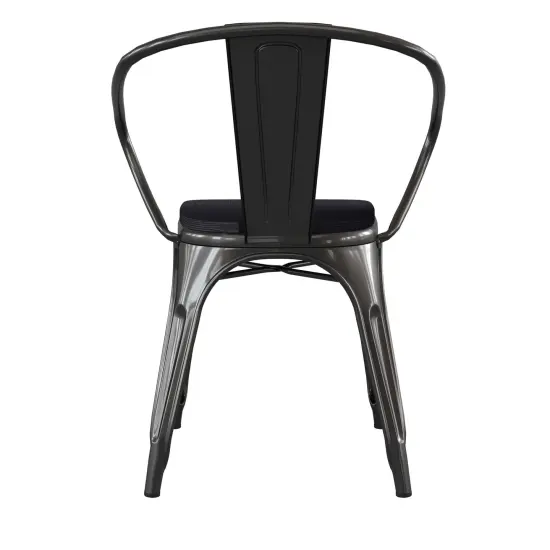 Emma and Oliver Alva Metal Indoor-Outdoor Stacking Chair with Vertical Slat Back, Arms and All-Weather Polystyrene Seat Black/Black {4}