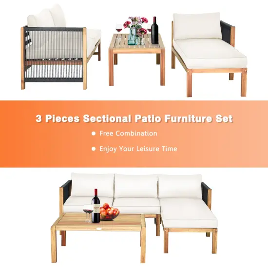 3 Piece Patio Acacia Sofa Set With Nylon Armrest White {5}