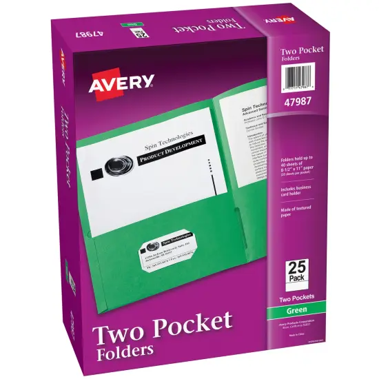 Avery Two Pocket Folders, Holds up to 40 Sheets, 25 Green Folders (47987) {1}