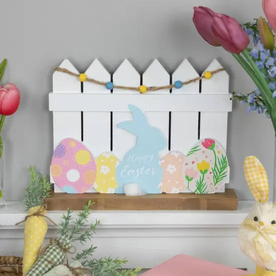 Northlight Happy Easter Bunny with Picket Fence Decoration - 11.75" Multi {4}