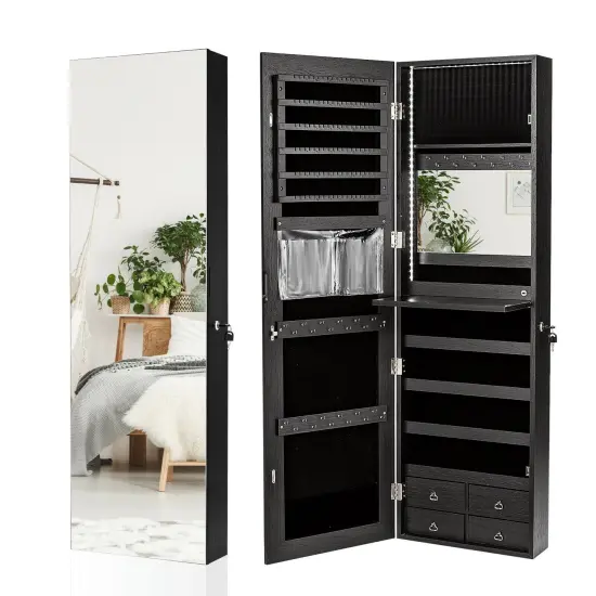 Multipurpose Storage Jewelry Cabinet with 4 Drawers and Full-length Mirror Black {4}