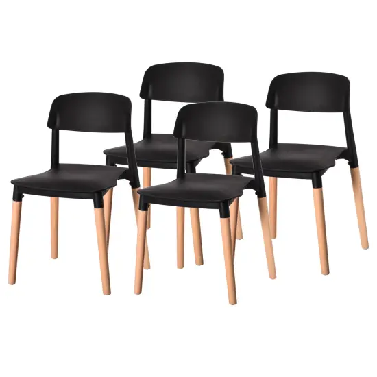 Modern Plastic Dining Chair Open Back with Beech Wood Legs Set of 4 Black {9}