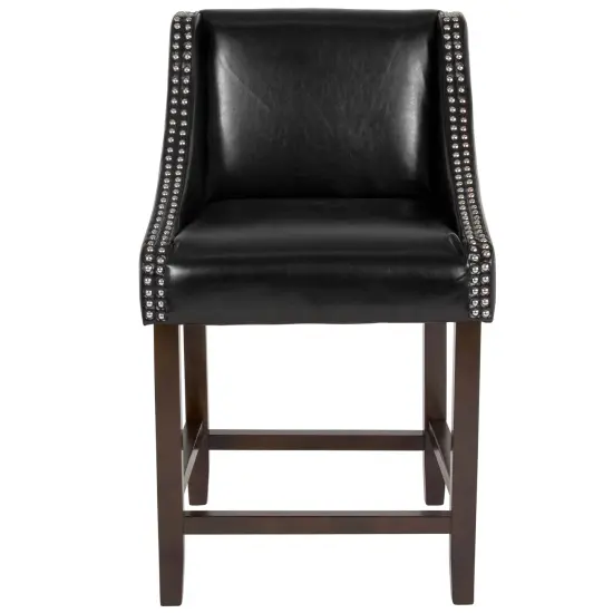 Merrick Lane Taylorsville 24 Inch Counter Height Stool with Nailhead Trim Black LeatherSoft {3}