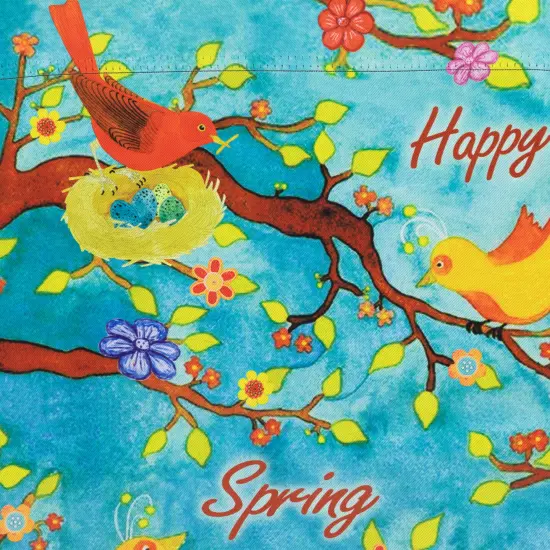 Northlight Birds and Flowers "Happy Spring" Outdoor Garden Flag 18" x 12.5" Blue {5}