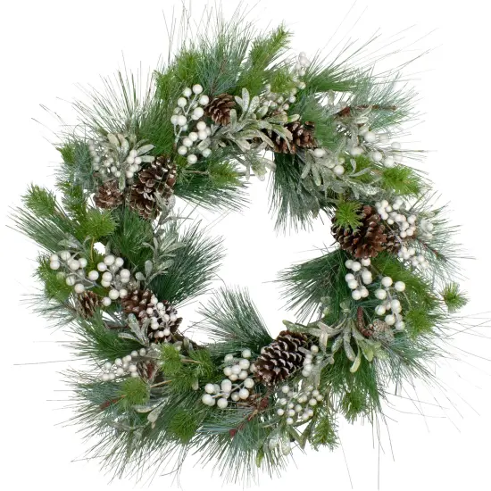 Northlight Glittered White Berry and Pinecone Artificial Christmas Wreath, 30-Inch, Unlit Green {1}