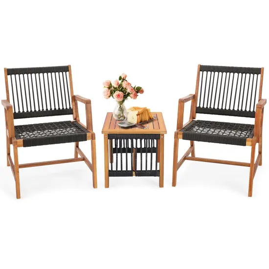 Costway Patio 3pcsAcacia Wood Outdoor FurnitureBistro Set All-Weather Rope Woven {4}