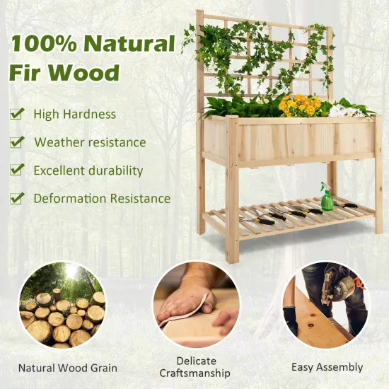 Raised Garden Bed Elevated Wooden Planter Box with Trellis {3}
