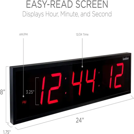 Ivation Huge 24 Inch Large Big Oversized Digital LED Wall Clock Red {2}