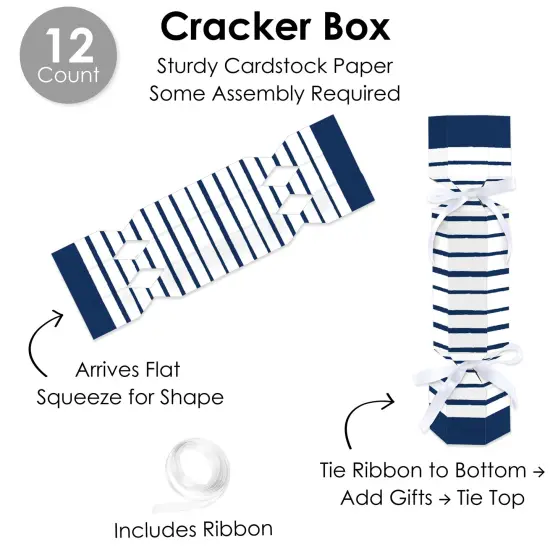 Big Dot of Happiness Navy Stripes - No Snap Simple Party Table Favors - DIY Cracker Boxes - Set of 12 {7}