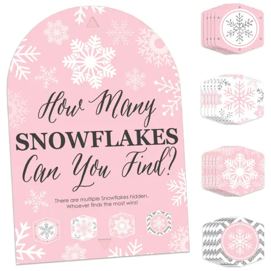 Big Dot of Happiness Pink Winter Wonderland Snowflake Birthday Party and Baby Shower Scavenger Hunt - 1 Stand and 48 Game Pieces - Hide and Find Game {1}