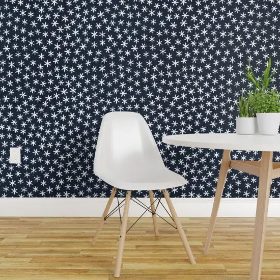 Peel & Stick Wallpaper 2FT Wide Whimsical Ditsy Boho Dark Blue Starry Night Custom Removable Wallpaper by Spoonflower {1}