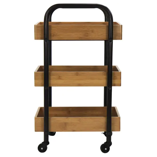 Oceanstar Portable Storage Cart with 3 Easy Removable Bamboo Trays Brown {1}