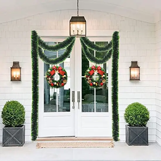 32.8 Feet Christmas Tinsel Garland,Dark Green Glittering Decoration for Xmas Tree Party Wedding Supplies {4}