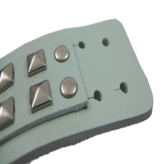 Gray Leather 2 Row Pyramid Studded Wristband Wrist Band {6}