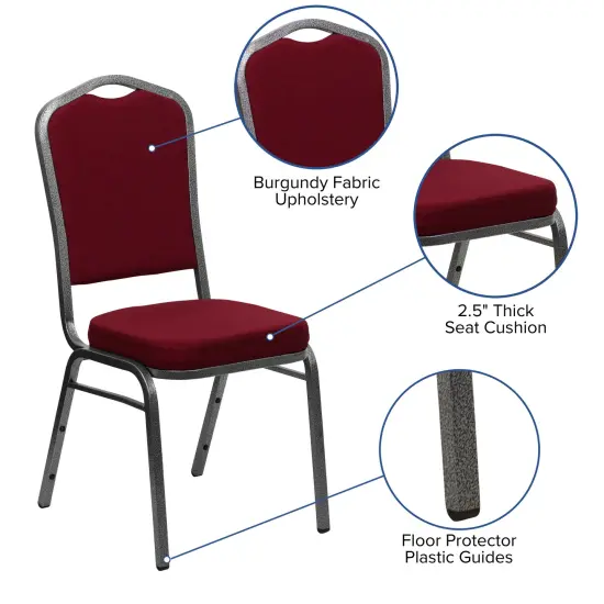 Emma and Oliver 4 Pack Crown Back Stacking Banquet Chair BurgundyFab/Silver {2}