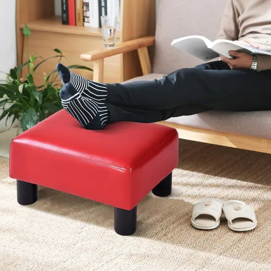 Small PU Leather Rectangular Seat Ottoman Footstool Red {3}