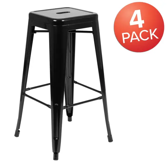 Emma and Oliver 4 Pack 30" High Metal Indoor Bar Stool - Stackable Stool Black {4}