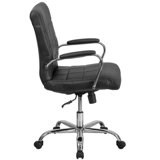 Emma and Oliver Mid-Back Vinyl Executive Swivel Office Chair with Chrome Base and Arms Black {5}
