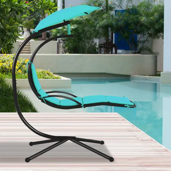 Costway Patio Hanging Hammock Chaise Lounge Chair with Canopy Cushion Turquoise\Beige\Gray\Orange {9}