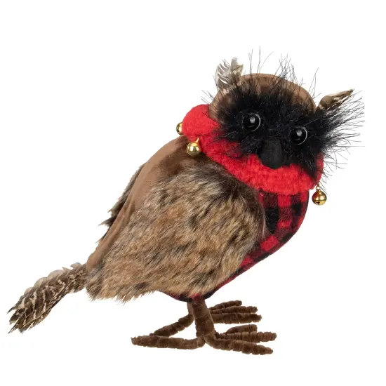 Northlight Owl with Buffalo Plaid Vest and Jingle BellsChristmas Figure - 10" Brown {1}