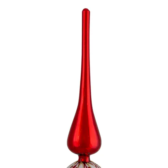 Northlight Iridescent Glittered Glass Finial Christmas Tree Topper - 14.75" - Red and White {4}