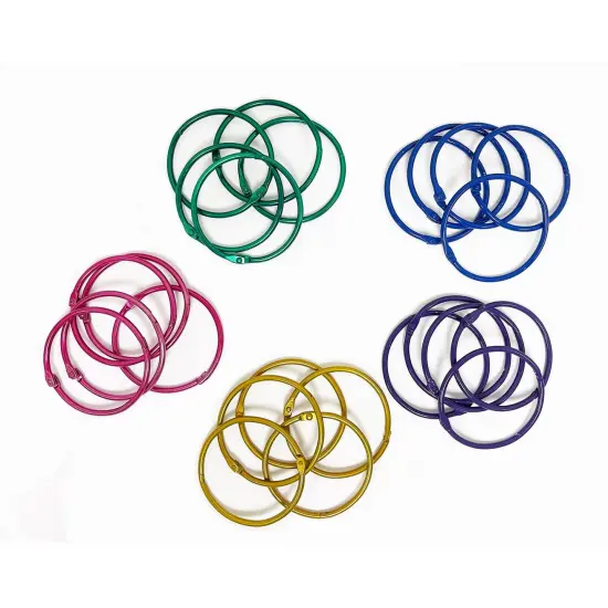 Loose Leaf Rings, 2" Diameter, Metallic Assorted Colors, 25 Per Pack, 3 Packs {3}