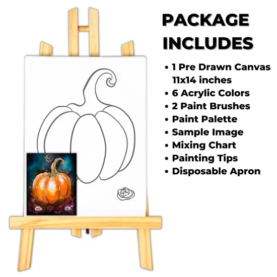 "Pumpkin Splash" DIY Canvas Art Kit, Adult Beginner, Acrylic Paint Size 11x14 inch {2}