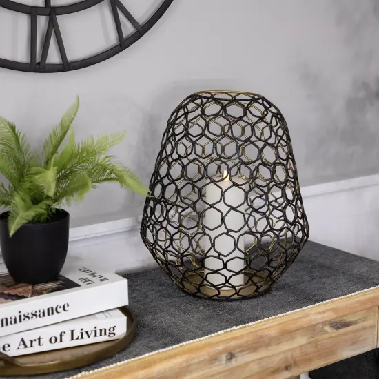 Northlight Large Geometric Cage Iron Pillar Candle Holder - 14.25" - Black and Gold {4}