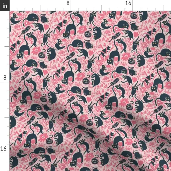 Various Fabrics by the Yard or Fat Quarter Whimsical Cats Small Scale Floral Cute Kittens Modern Flowers Pink Custom Printed Fabric by Spoonflower {2}