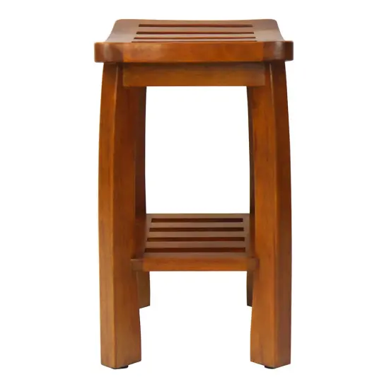 Oceanstar Solid Wood Spa Shower Bench with Storage Shelf, Teak Color Finish Brown {3}