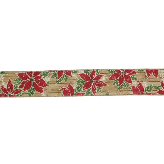 Northlight Red and Green Poinsettia Christmas Wired Craft Ribbon 2.5" x 16 Yards {1}