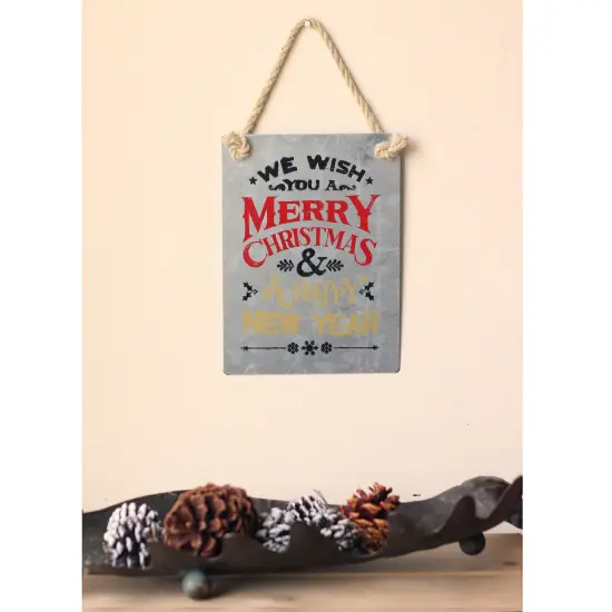 Roman 7.5" We Wish You a Merry Christmas Verse Metal Christmas Tree Ornament Silver {4}