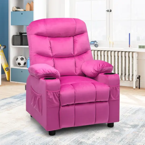 Kids Recliner Chair with Cup Holders Suitable for Children's Room, Living Room and Bedroom Pink {6}